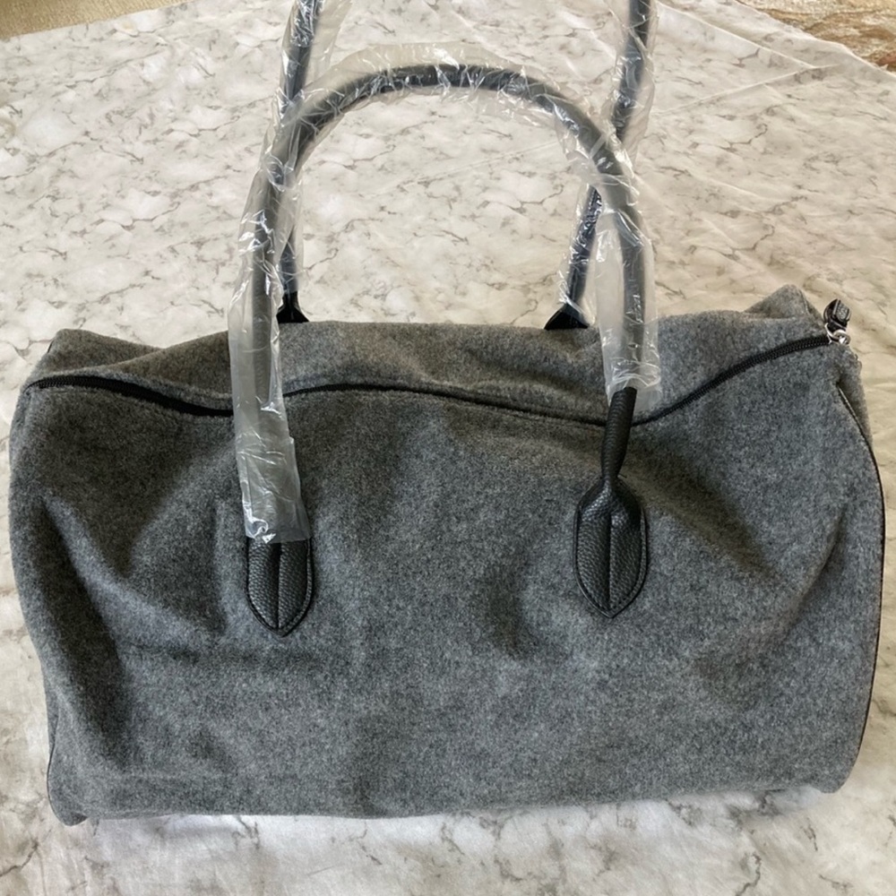 DSW duffel bag gray wool like fabric large bag